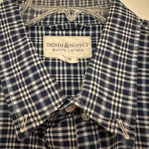 Used Denim & Supply Ralph Lauren Casual Blue/White Plaid Button Up XXL